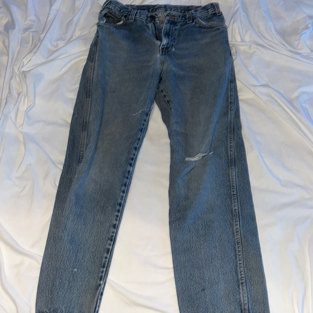 Distressed Dickies blue jeans